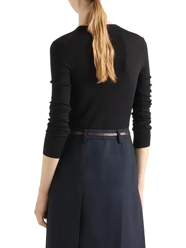 Prada Women's Ribbed Knit Wool Cardigan - Black - Size 12 | Thumbnail 3