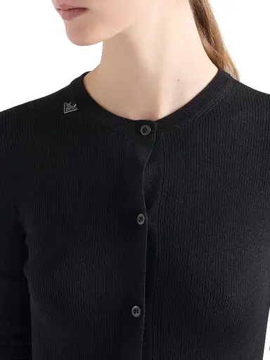 Prada Women's Ribbed Knit Wool Cardigan - Black - Size 12 | Thumbnail 4