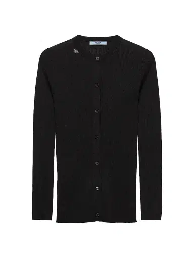 Prada Women's Ribbed Knit Wool Cardigan - Black - Size 12 | Thumbnail 1