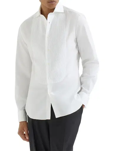 Brunello Cucinelli Men's Cotton Twill Slim Fit Tuxedo Shirt with French Cuff | Thumbnail 2