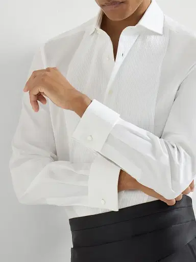 Brunello Cucinelli Men's Cotton Twill Slim Fit Tuxedo Shirt with French Cuff | Thumbnail 5