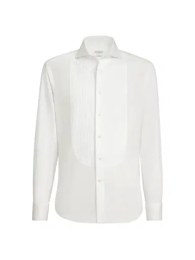 Brunello Cucinelli Men's Cotton Twill Slim Fit Tuxedo Shirt with French Cuff | Thumbnail 1