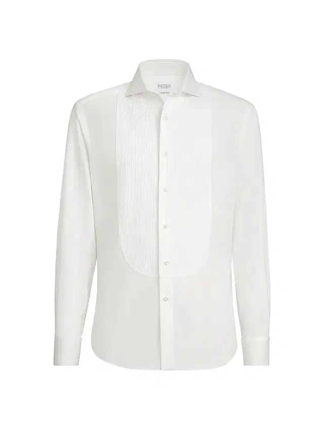 Brunello Cucinelli Men's Cotton Twill Slim Fit Tuxedo Shirt with French Cuff