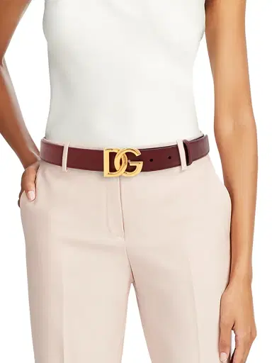Dolce & Gabbana Women's DG Logo 25MM Leather Belt - Bordeaux - Size Large | Thumbnail 2