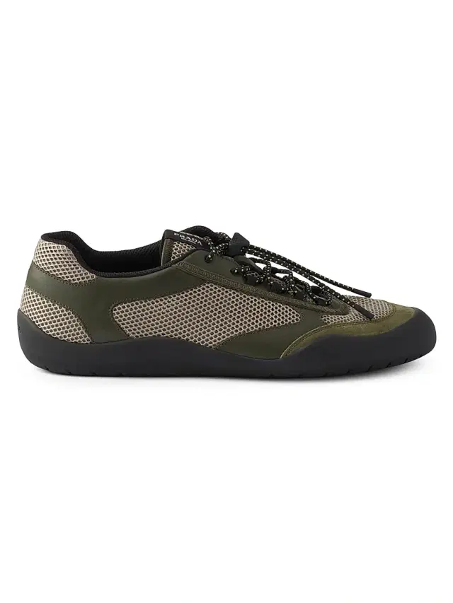 Prada Men's Speedrock Leather and Mesh Fabric Sneakers - Green