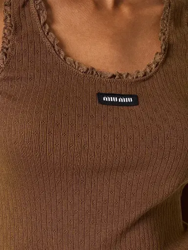 Miu Miu Women's Garment-Dyed Cotton Tank Top - Brown - Size Large | Thumbnail 5 Miu Miu Women's Garment-Dyed Cotton Tank Top - Brown - Size Large | Thumbnail 5
