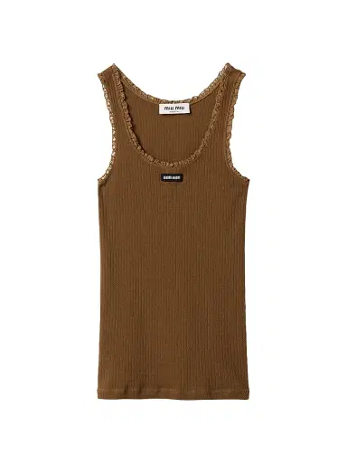 Miu Miu Women's Garment-Dyed Cotton Tank Top - Brown - Size Large | Thumbnail 1 Miu Miu Women's Garment-Dyed Cotton Tank Top - Brown - Size Large | Thumbnail 1