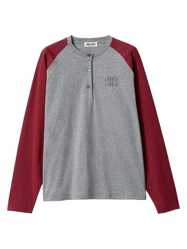 Miu Miu Women's Cotton Jersey Henley Shirt - Grey - Size XL | Thumbnail 1