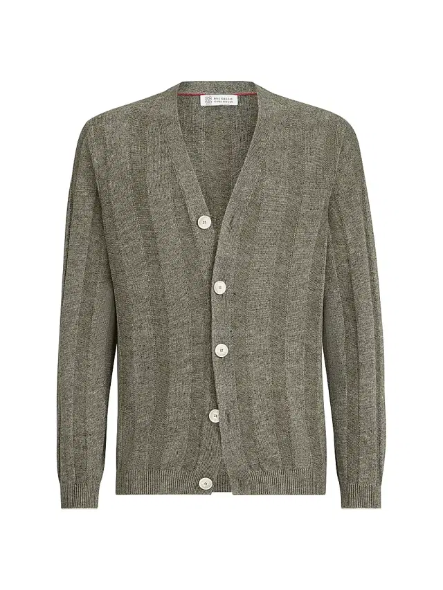 Brunello Cucinelli Men's Linen and Cotton Textured Rib Cardigan
