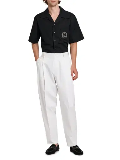 Dolce & Gabbana Men's Logo Seal-Embroidered Cotton Poplin Short-Sleeve Shirt - Nero - Size 17.5 | Thumbnail 2