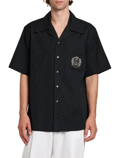 Dolce & Gabbana Men's Logo Seal-Embroidered Cotton Poplin Short-Sleeve Shirt - Nero - Size 17.5 | Thumbnail 3