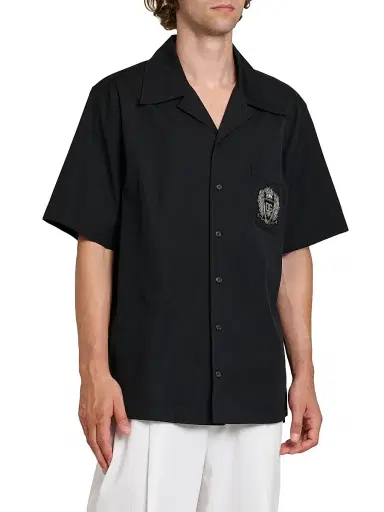 Dolce & Gabbana Men's Logo Seal-Embroidered Cotton Poplin Short-Sleeve Shirt - Nero - Size 17.5 | Thumbnail 4