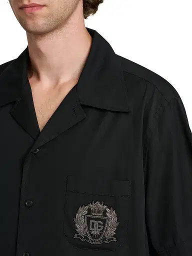 Dolce & Gabbana Men's Logo Seal-Embroidered Cotton Poplin Short-Sleeve Shirt - Nero - Size 17.5 | Thumbnail 6