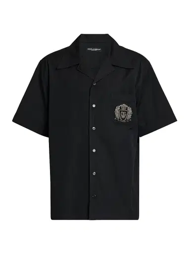 Dolce & Gabbana Men's Logo Seal-Embroidered Cotton Poplin Short-Sleeve Shirt - Nero - Size 17.5 | Thumbnail 1