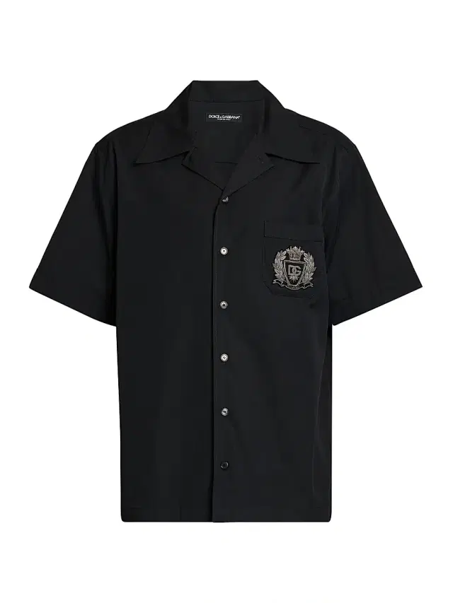 Dolce & Gabbana Men's Logo Seal-Embroidered Cotton Poplin Short-Sleeve Shirt - Nero