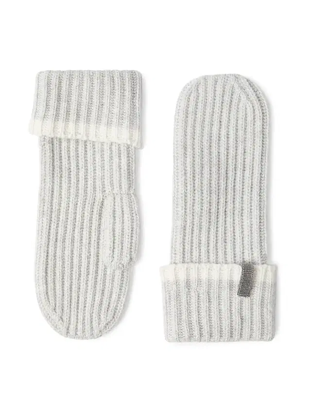 Brunello Cucinelli Women's Cashmere English Rib Knit Mittens with Monili - Light Grey