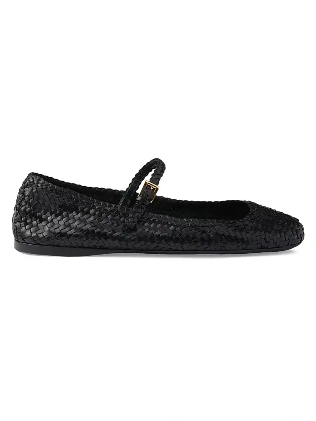 Women's Woven Leather Ballerinas - Black