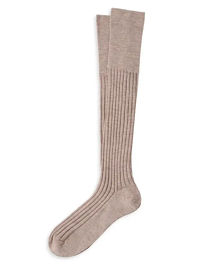 Brunello Cucinelli Men's Virgin Wool and Cashmere Rib Knit Socks - Light Brown