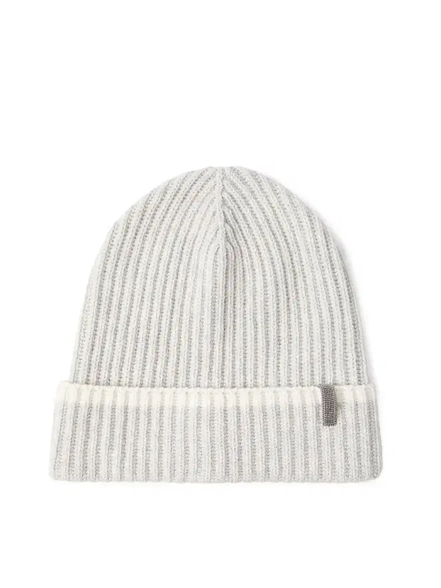 Brunello Cucinelli Women's Cashmere English Rib Knit Beanie with Monili - Light Grey
