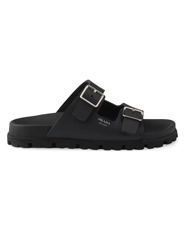 Prada Women's Rubber Strap Slides - Black