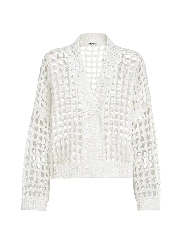 Brunello Cucinelli Women's Jute and Cotton Net Cardigan - White