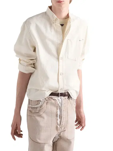 Prada Men's Chambray Shirt - Beige Khaki - Size 16.5 | Thumbnail 2