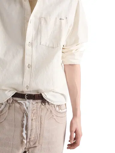 Prada Men's Chambray Shirt - Beige Khaki - Size 16.5 | Thumbnail 5