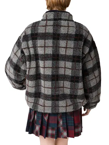 Miu Miu Women's Checked Teddy Zipper Jacket - Grey - Size Large | Thumbnail 3