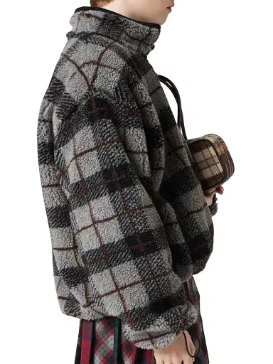 Miu Miu Women's Checked Teddy Zipper Jacket - Grey - Size Large | Thumbnail 4