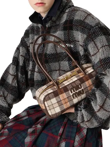 Miu Miu Women's Checked Teddy Zipper Jacket - Grey - Size Large | Thumbnail 5