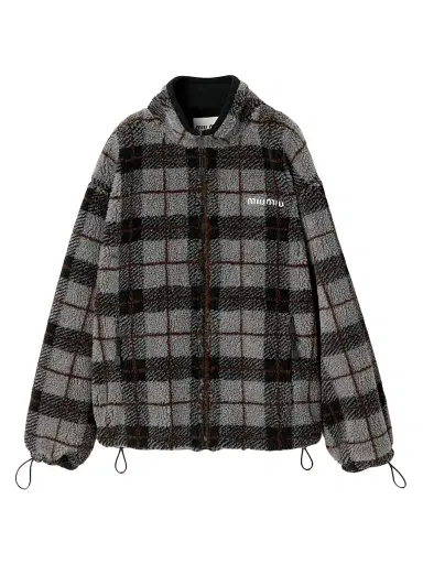Miu Miu Women's Checked Teddy Zipper Jacket - Grey - Size Large | Thumbnail 1