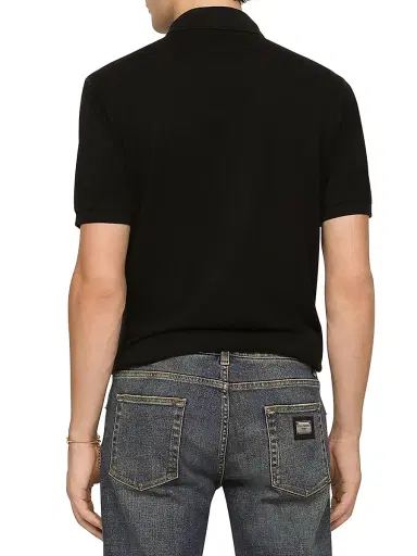 Dolce & Gabbana Men's Logo Plaque Cotton Polo Shirt - Black - Size 46 | Thumbnail 4 Dolce & Gabbana Men's Logo Plaque Cotton Polo Shirt - Black - Size 46 | Thumbnail 4