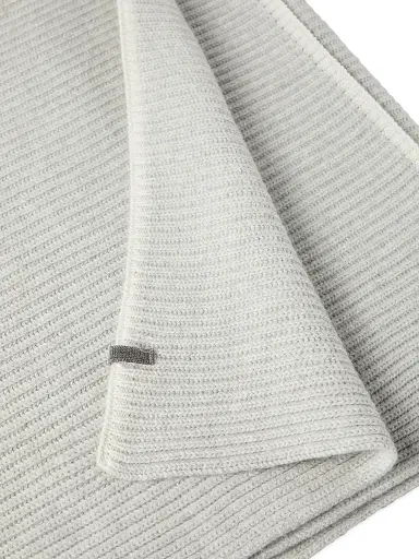 Brunello Cucinelli Women's Cashmere English Rib Knit Scarf with Monili - Light Grey | Thumbnail 4 Brunello Cucinelli Women's Cashmere English Rib Knit Scarf with Monili - Light Grey | Thumbnail 4