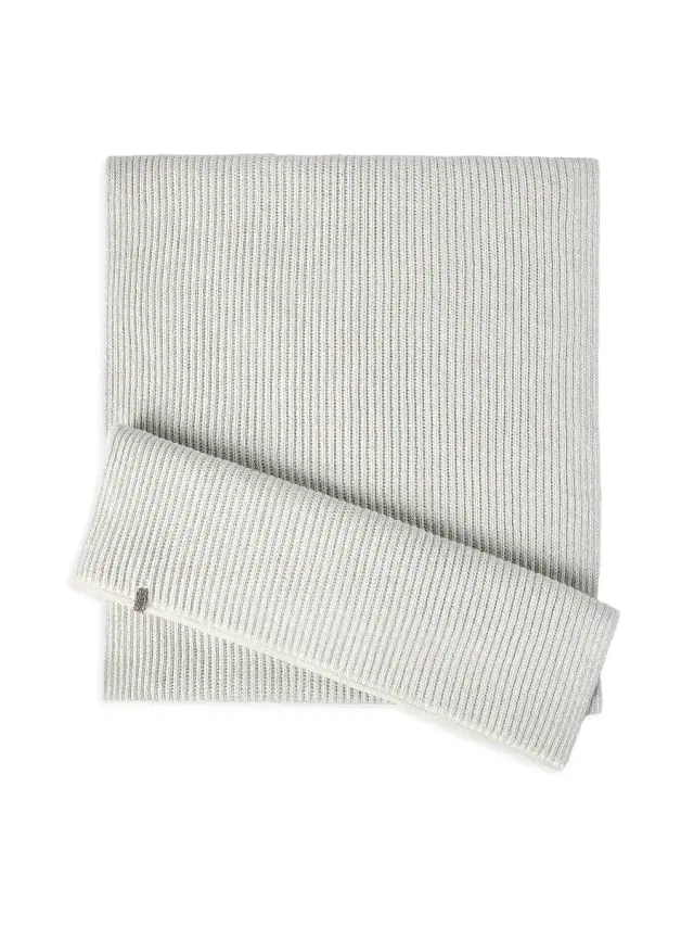 Brunello Cucinelli Women's Cashmere English Rib Knit Scarf with Monili - Light Grey