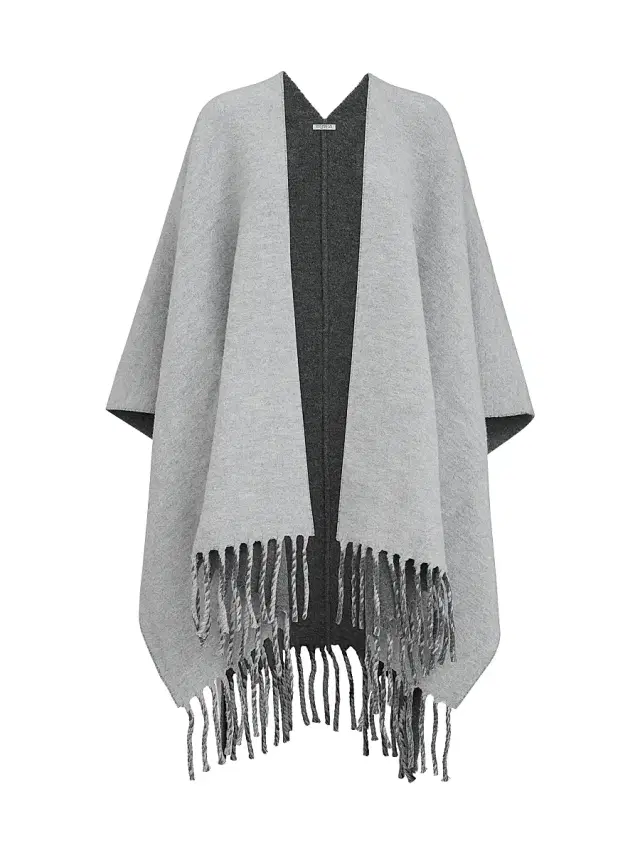 Brunello Cucinelli Women's Wool and Cashmere Reversible Double Knit Poncho Grey