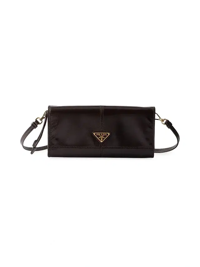 Prada Women's Leather Wallet with Shoulder Strap - Brown