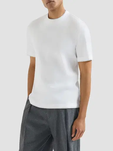 Brunello Cucinelli Men's Cotton Jersey Crewneck T-Shirt with Faux Layering - White | Thumbnail 2