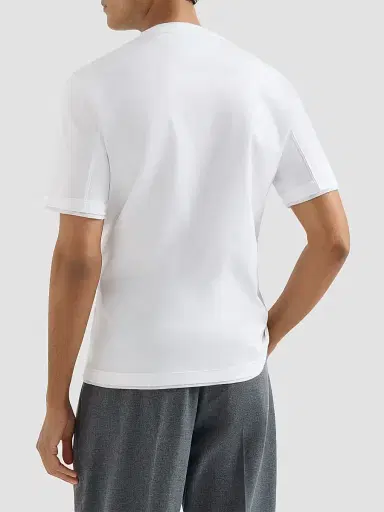 Brunello Cucinelli Men's Cotton Jersey Crewneck T-Shirt with Faux Layering - White | Thumbnail 3