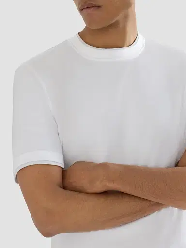 Brunello Cucinelli Men's Cotton Jersey Crewneck T-Shirt with Faux Layering - White | Thumbnail 4