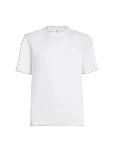 Brunello Cucinelli Men's Cotton Jersey Crewneck T-Shirt with Faux Layering - White | Thumbnail 1