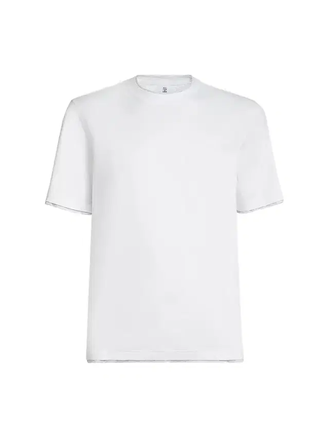 Brunello Cucinelli Men's Cotton Jersey Crewneck T-Shirt with Faux Layering - White
