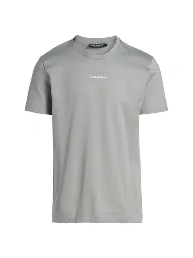 Dolce & Gabbana Men's Embroidered Logo Crewneck T-Shirt - Grigio Chiaro - Size 44 | Thumbnail 1 Dolce & Gabbana Men's Embroidered Logo Crewneck T-Shirt - Grigio Chiaro - Size 44 | Thumbnail 1