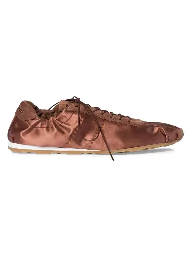 Miu Miu Women's Plume Satin Sneakers - Brown - Size 8.5 | Thumbnail 1 Miu Miu Women's Plume Satin Sneakers - Brown - Size 8.5 | Thumbnail 1