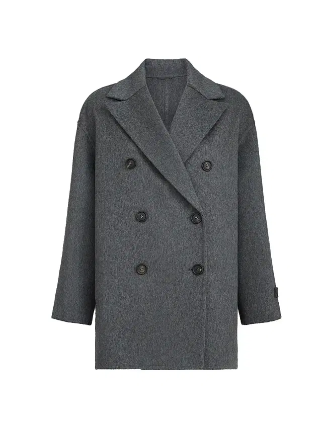Brunello Cucinelli Women's Cashmere Double Beaver Cloth Pea Coat with Precious Patch - Anthracite