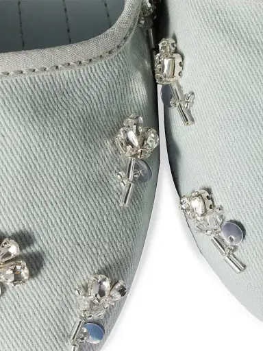 Miu Miu Women's Embroidered Drill Ballerinas - Green - Size 10 | Thumbnail 3
