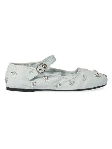 Miu Miu Women's Embroidered Drill Ballerinas - Green - Size 10 | Thumbnail 1