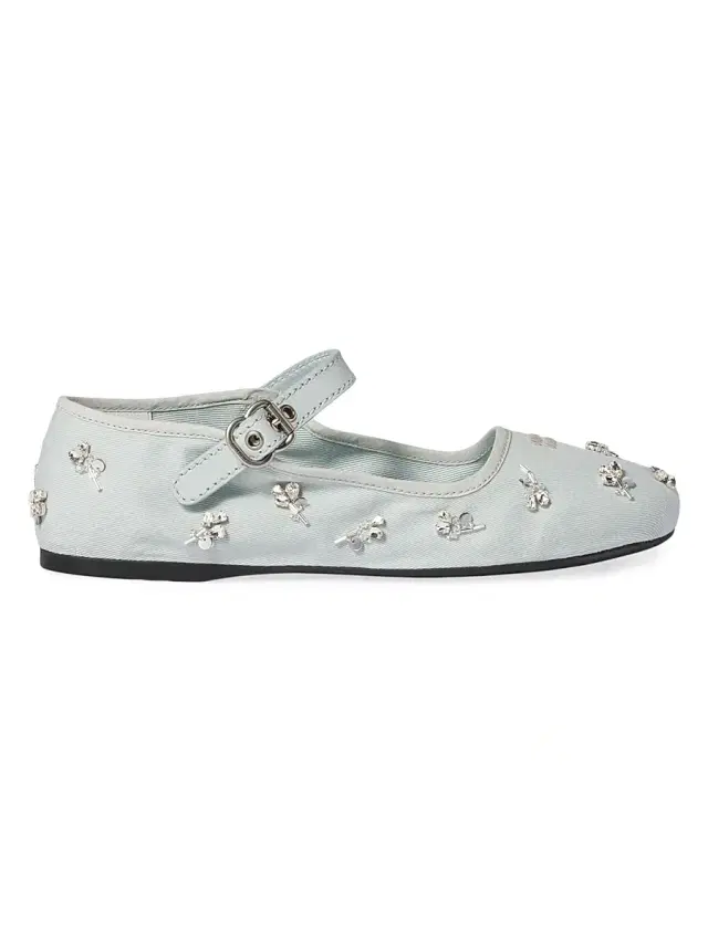 Miu Miu Women's Embroidered Drill Ballerinas - Green