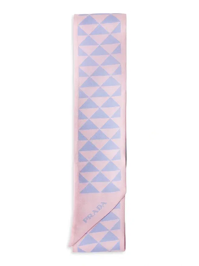 Women's Skinny Printed Silk Twill Rectangular Scarf - Pink Multi