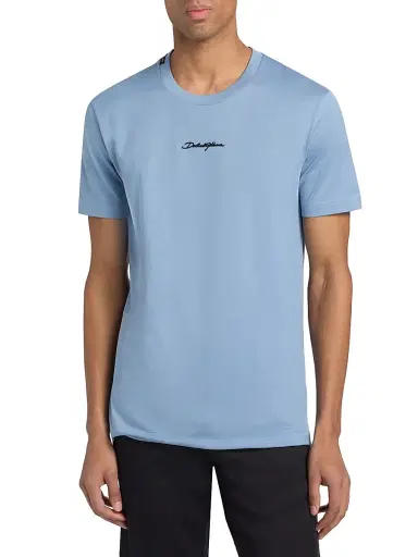 Dolce & Gabbana Men's Embroidered Logo Crewneck T-Shirt - Avio - Size 44 | Thumbnail 3