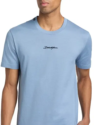 Dolce & Gabbana Men's Embroidered Logo Crewneck T-Shirt - Avio - Size 44 | Thumbnail 6